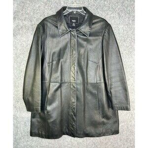 Vintage Mossimo Leather Jacket Women's 22W Black Snap Button Up Lined Coat